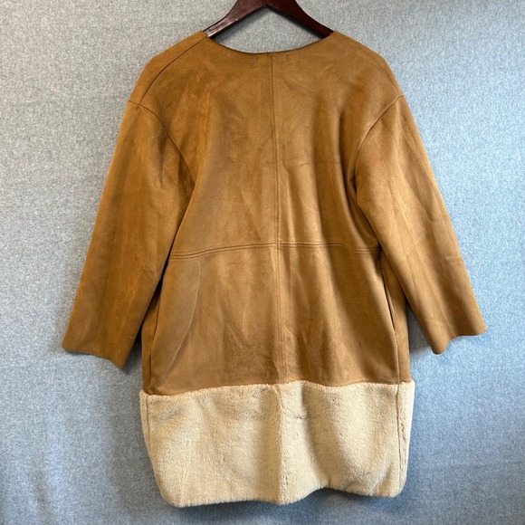 ZARA Faux Fur Faux Suede Jacket Coat Brown Tan Super Soft Womens Size‎ Medium - Picture 8 of 16